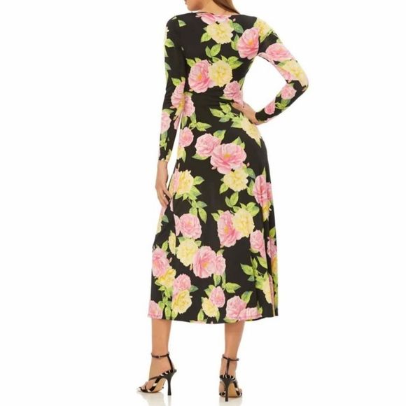 AFRM Gigi Floral Cutout Midi Dress Black & Pink Size Small - Picture 2 of 8
